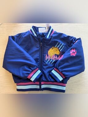 Kids Navy Blue Swim Jacket with Neon Leopard Graphic
